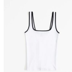 White Ribbed Tank Top with Black Trim